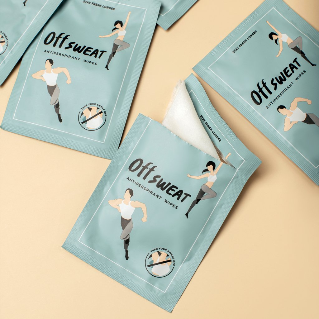 OFF SWEAT แผ่นเช็ดระงับเหงื่อ ระงับกลิ่นกาย รักแร้ขาว เรียบเนียน ไม่เป็นคราบ กำจัดแบคทีเรียใต้วงแขน